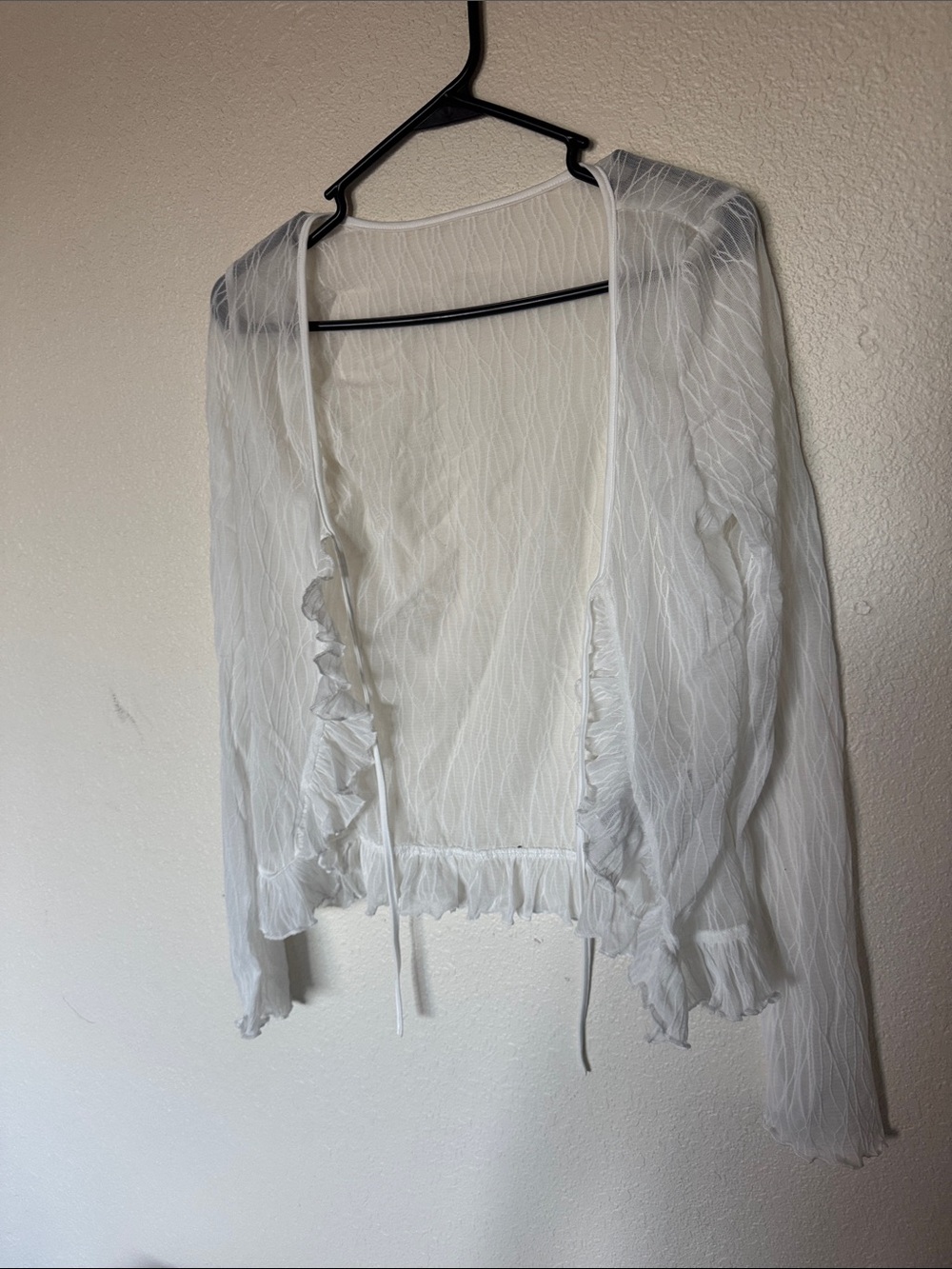 SHEIN White Sheer Ruffle Tie-Front Cardigan